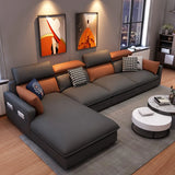 Adjustable Headrest Leather Sofa Chaise with Storage Image - 16