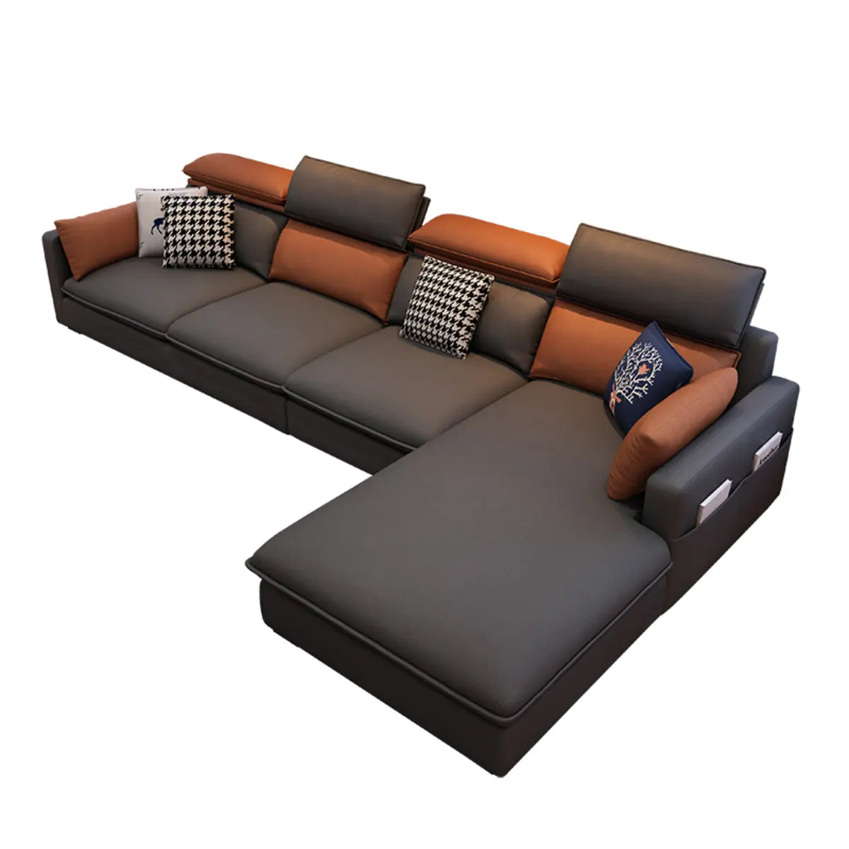 Adjustable Headrest Leather Sofa Chaise with Storage Image - 8