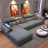 Adjustable Headrest Leather Sofa Chaise with Storage Image - 9