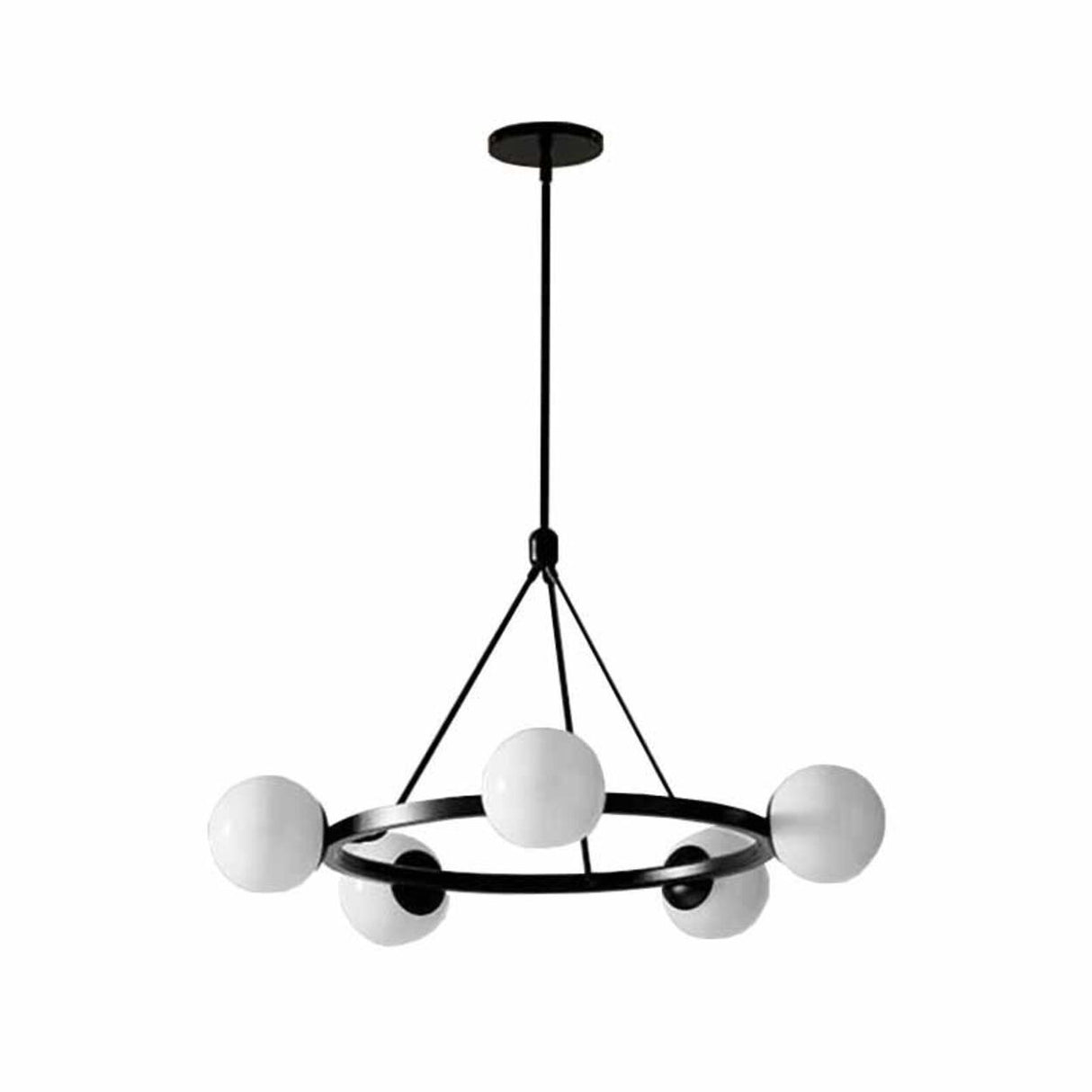 Adjustable Height 5 Glass Ball Black Ring Chandelier  Image - 5