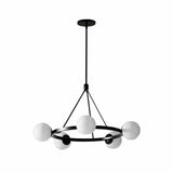 Adjustable Height 5 Glass Ball Black Ring Chandelier  Image - 5