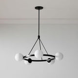 Adjustable Height 5 Glass Ball Black Ring Chandelier  Image - 6