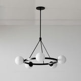 Adjustable Height 5 Glass Ball Black Ring Chandelier  Image - 8