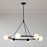 Adjustable Height 5 Glass Ball Black Ring Chandelier  Image - 9