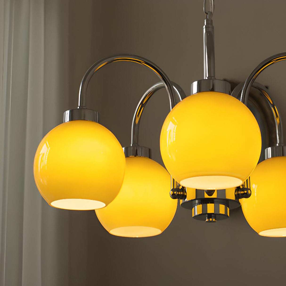 Adjustable Height 5-Light Yellow Globe Chrome Chandelier Image - 13