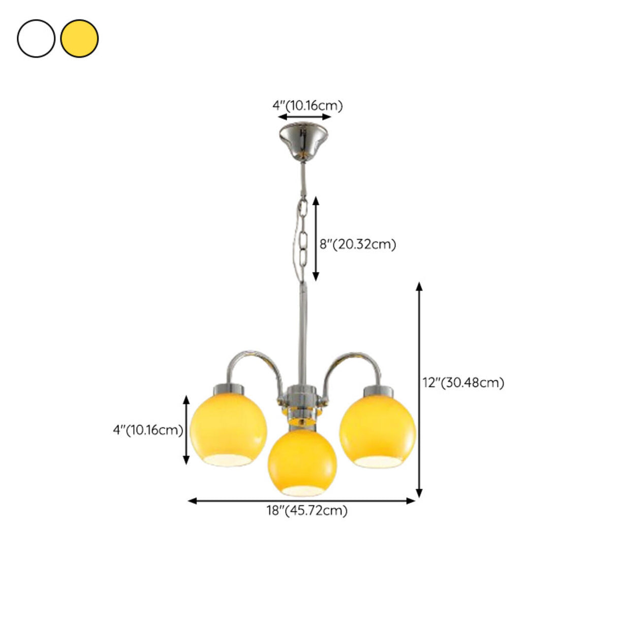 Adjustable Height 5-Light Yellow Globe Chrome Chandelier 