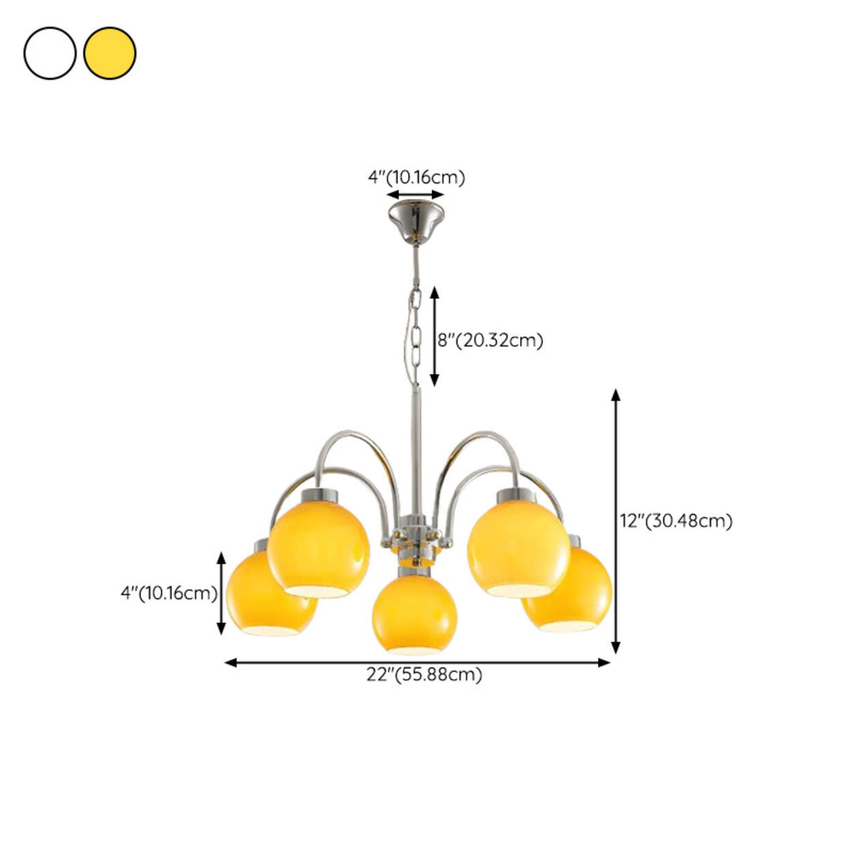 Adjustable Height 5-Light Yellow Globe Chrome Chandelier Image - 15