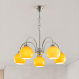 Adjustable Height 5-Light Yellow Globe Chrome Chandelier Image - 9