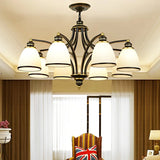 Adjustable Height 8-Light Black Gold Chandelier Image - 1