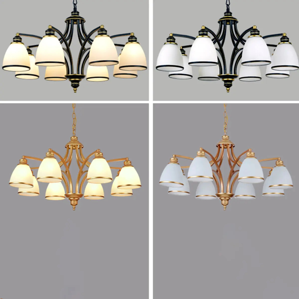 Adjustable Height 8-Light Black Gold Chandelier Image - 13