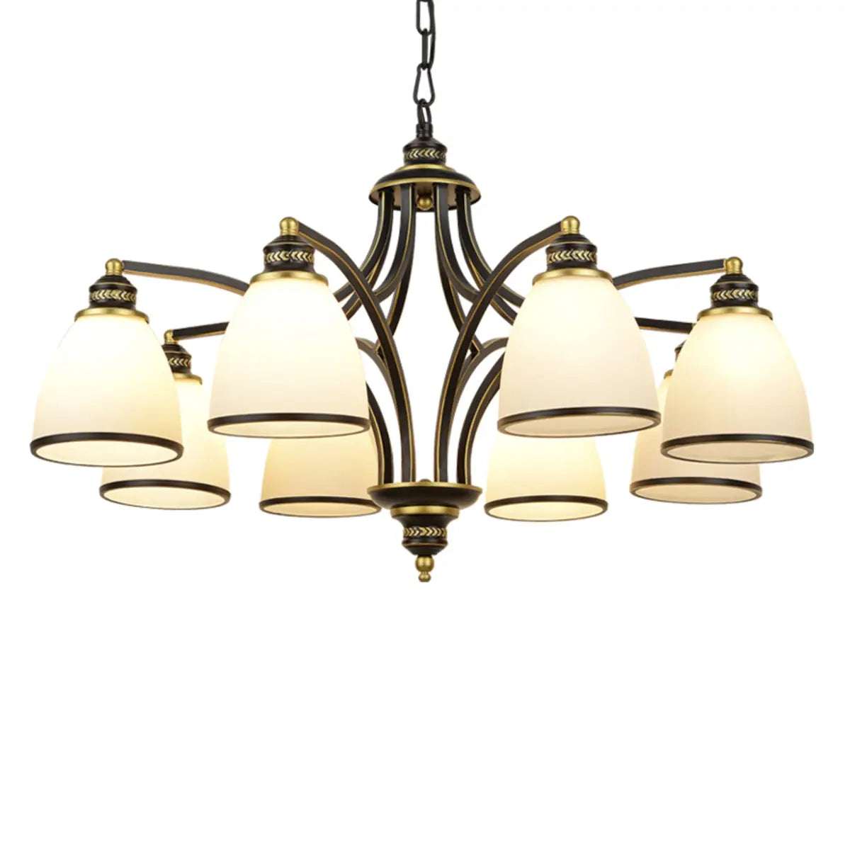 Adjustable Height 8-Light Black Gold Chandelier Image - 16