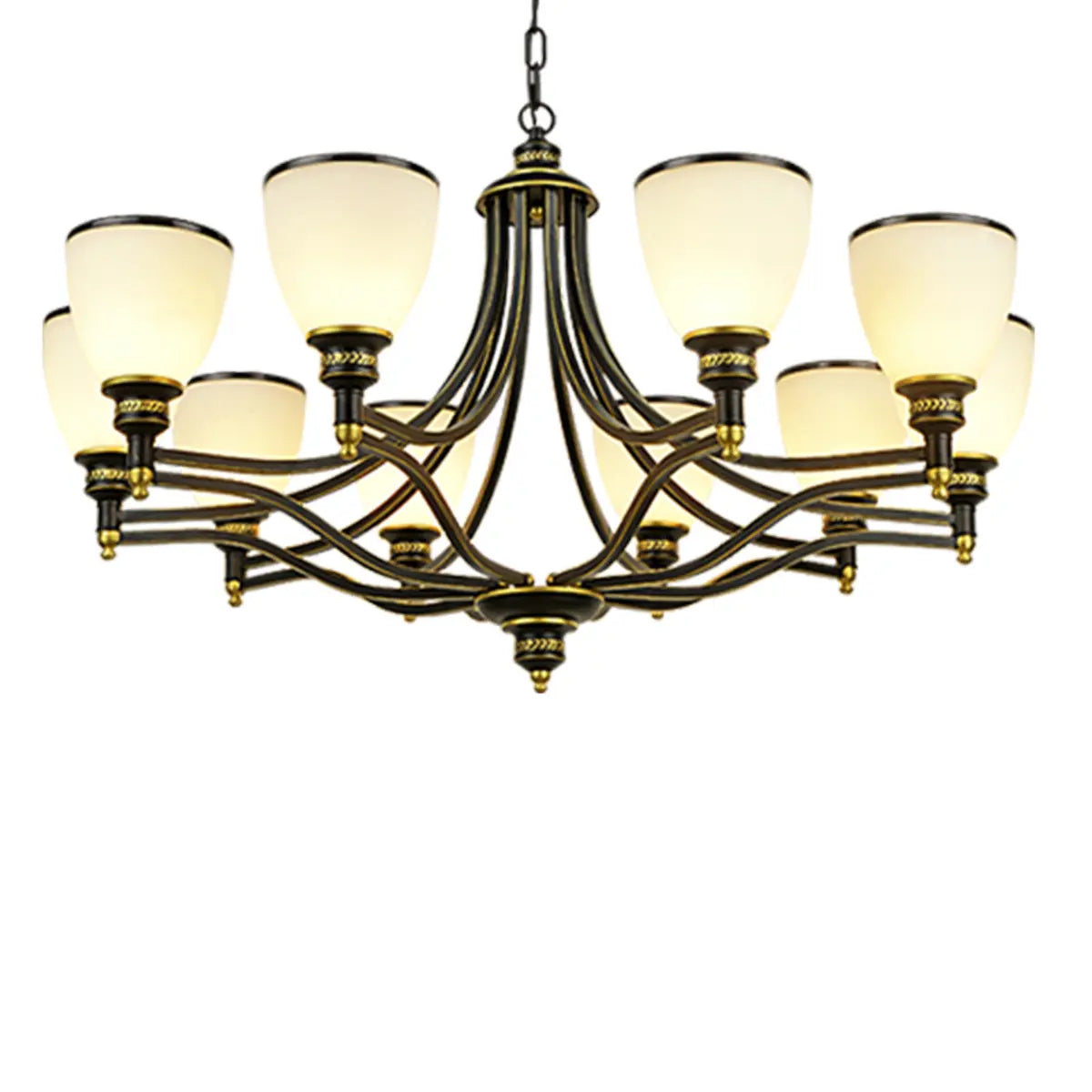 Adjustable Height 8-Light Black Gold Chandelier Image - 18