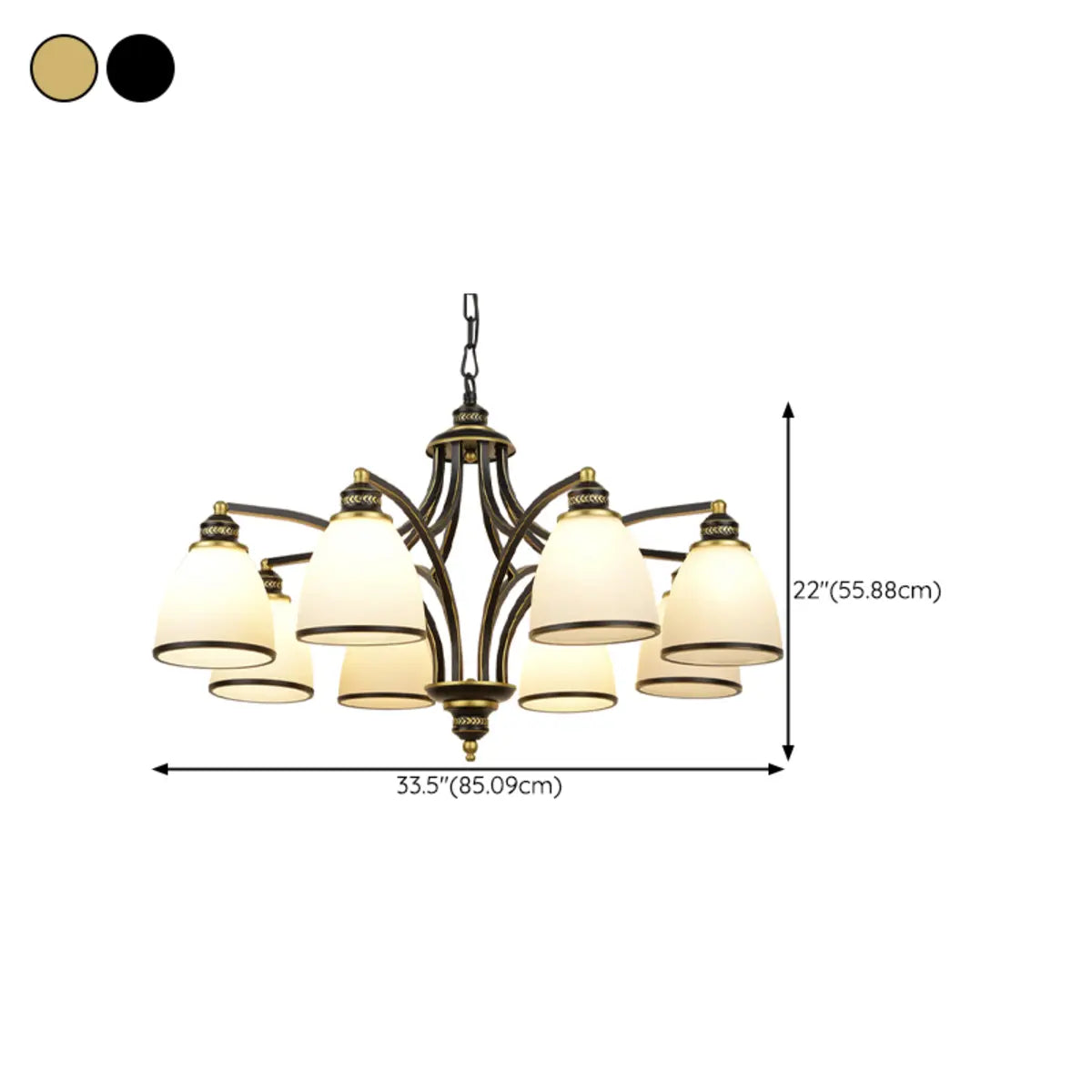 Adjustable Height 8-Light Black Gold Chandelier Image - 35