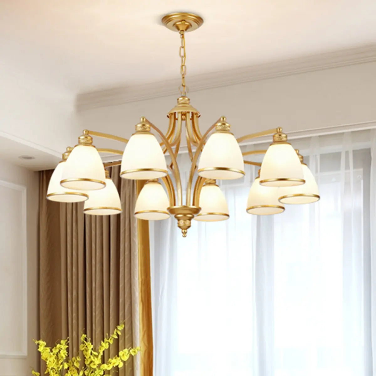 Adjustable Height 8-Light Black Gold Chandelier Image - 6