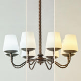 Adjustable Height Antique Bronze White Fabric Chandelier Image - 10