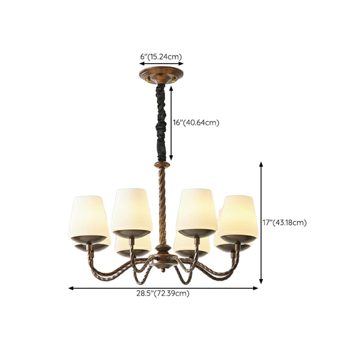 Adjustable Height Antique Bronze White Fabric Chandelier Image - 18