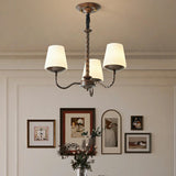 Adjustable Height Antique Bronze White Fabric Chandelier Image - 3