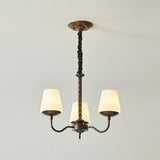 Adjustable Height Antique Bronze White Fabric Chandelier Image - 6