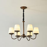 Adjustable Height Antique Bronze White Fabric Chandelier Image - 7