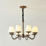 Adjustable Height Antique Bronze White Fabric Chandelier Image - 8