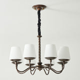 Adjustable Height Antique Bronze White Fabric Chandelier Image - 9