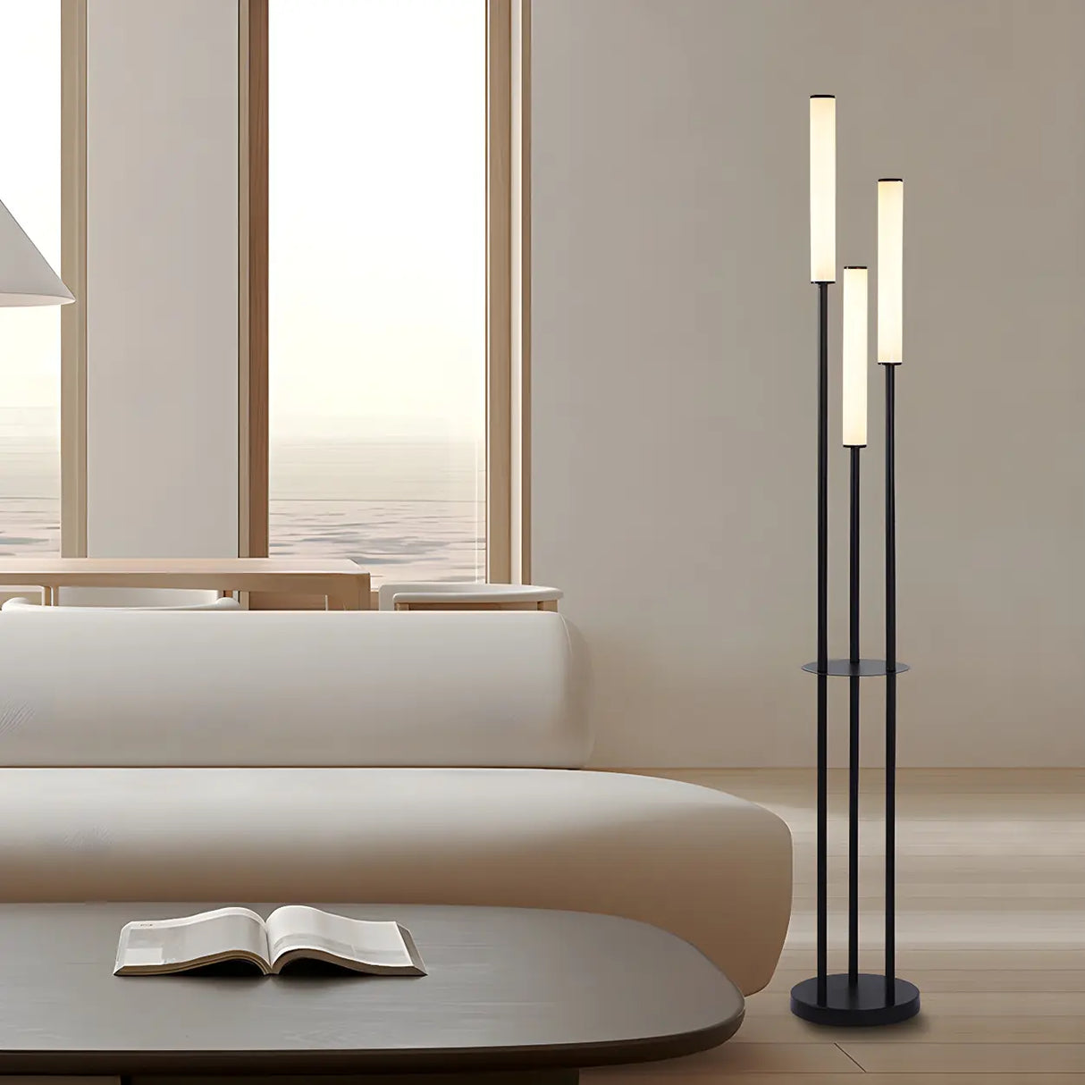 Adjustable Height Black Stand Simple Tube Floor Lamp Image - 1