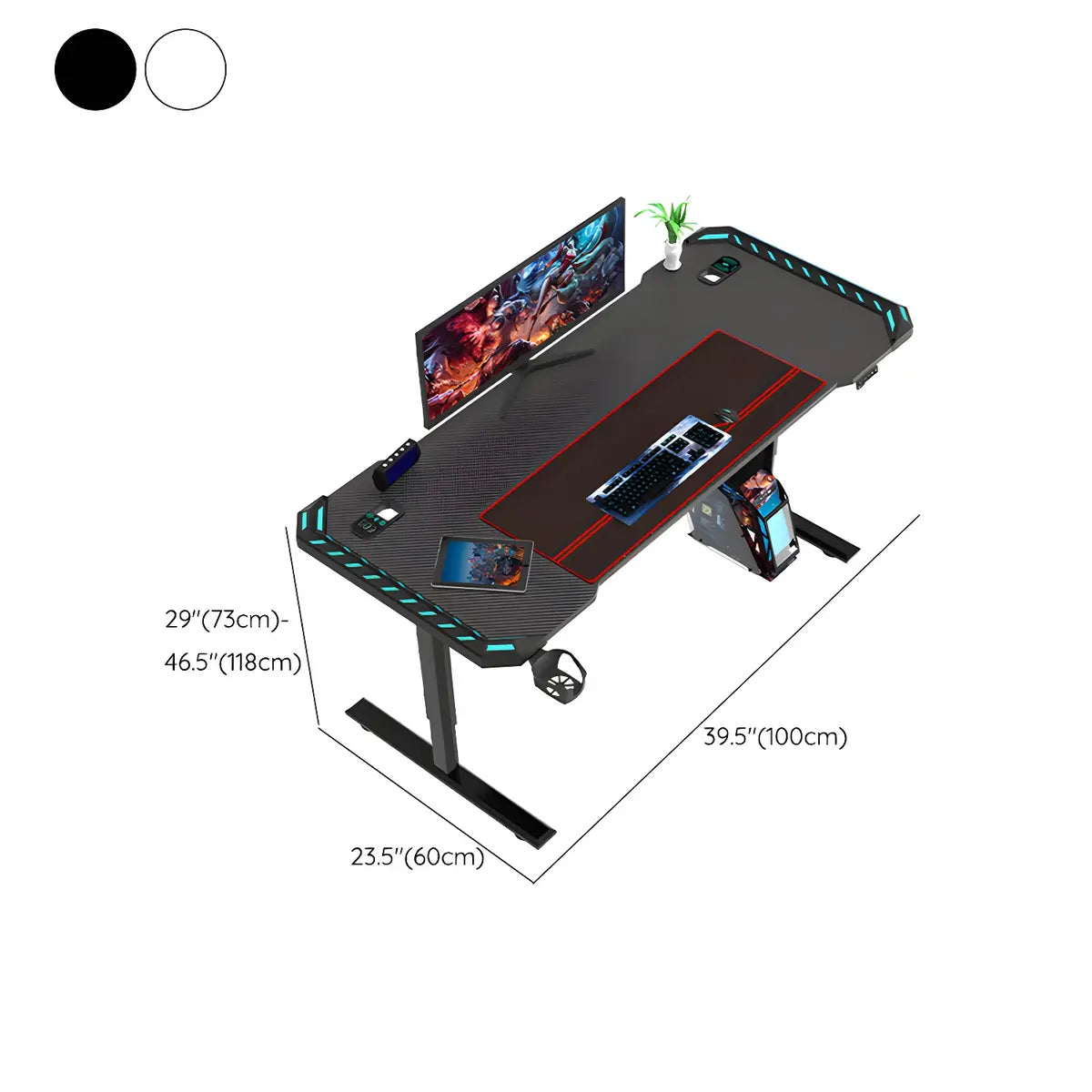 Adjustable Height Black Wood Steel T-Shape Gaming Desk 