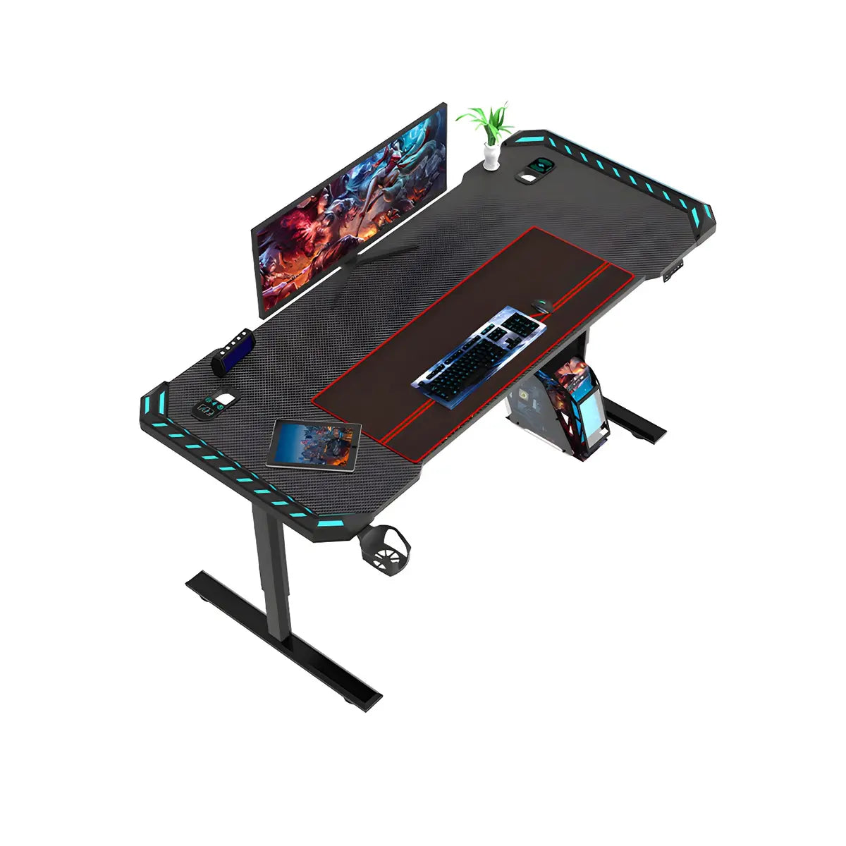 Adjustable Height Black Wood Steel T-Shape Gaming Desk Image - 7