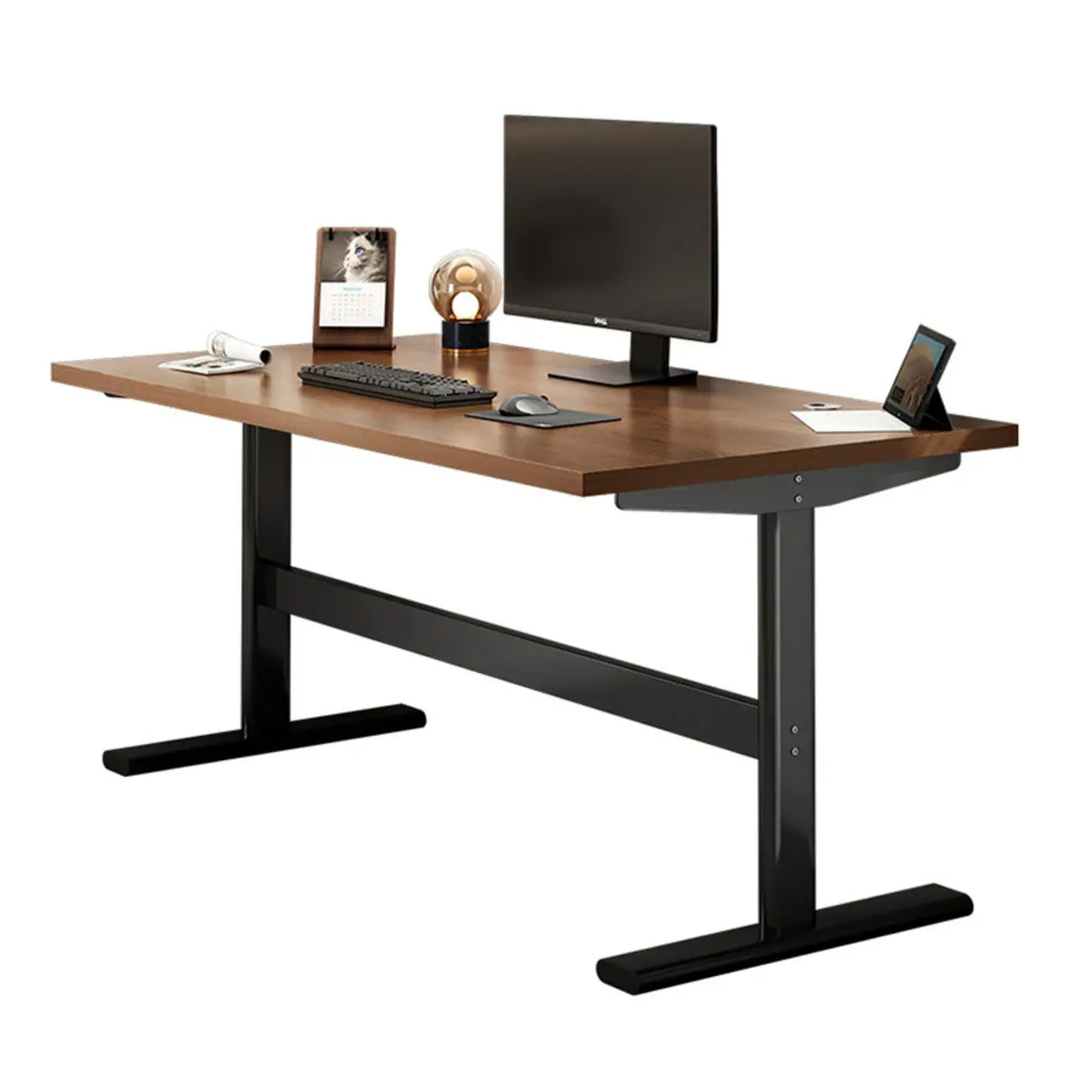 Adjustable Height Brown Wood T-Shaped Standing Desk Image - 10