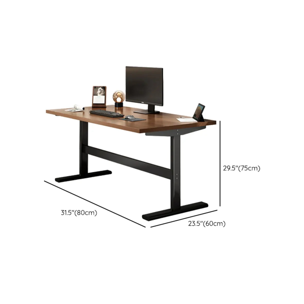 Adjustable Height Brown Wood T-Shaped Standing Desk 