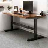 Adjustable Height Brown Wood T-Shaped Standing Desk Image - 3