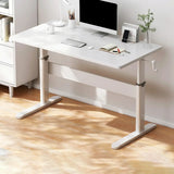 Adjustable Height Brown Wood T-Shaped Standing Desk Image - 7