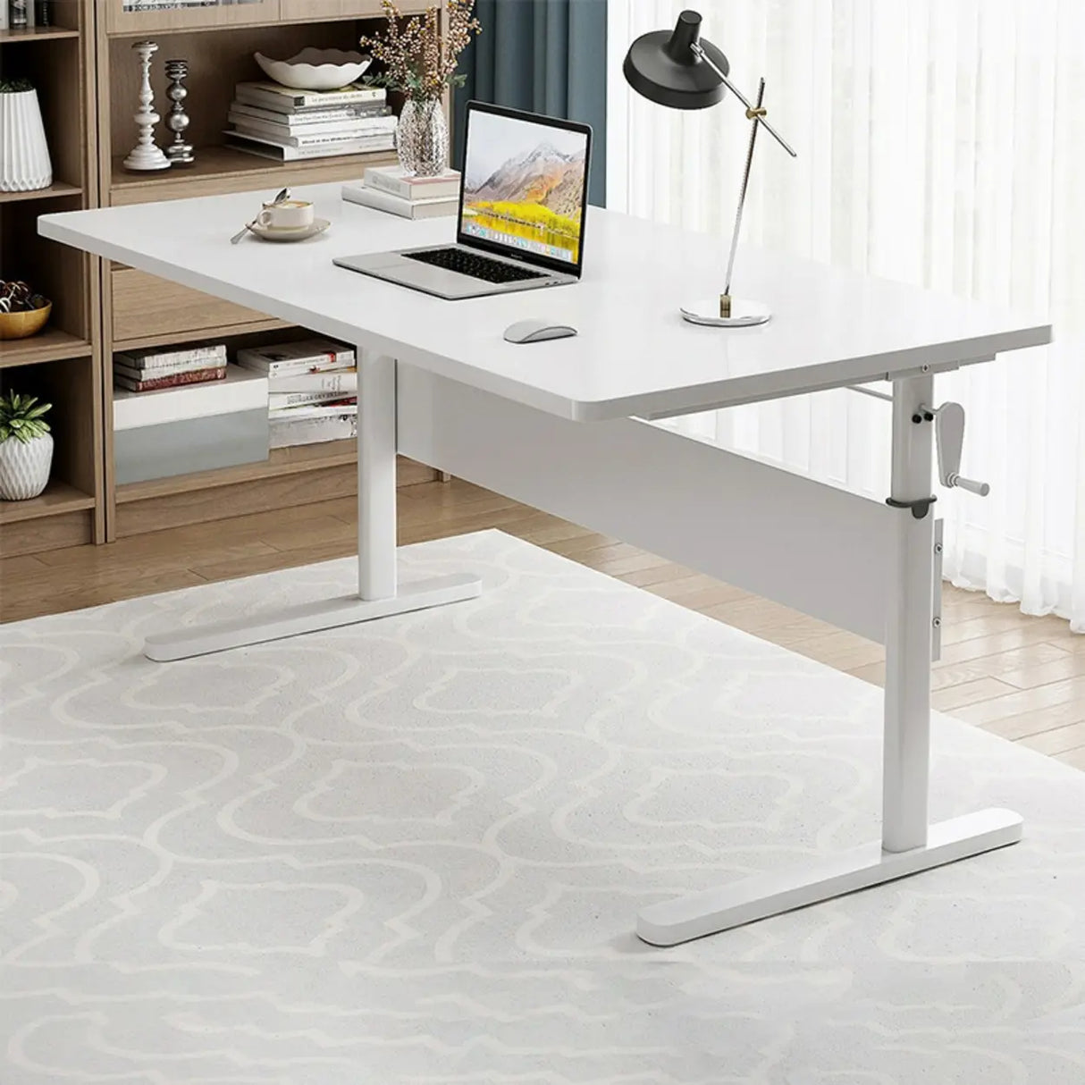 Adjustable Height Brown Wood T-Shaped Standing Desk Image - 9