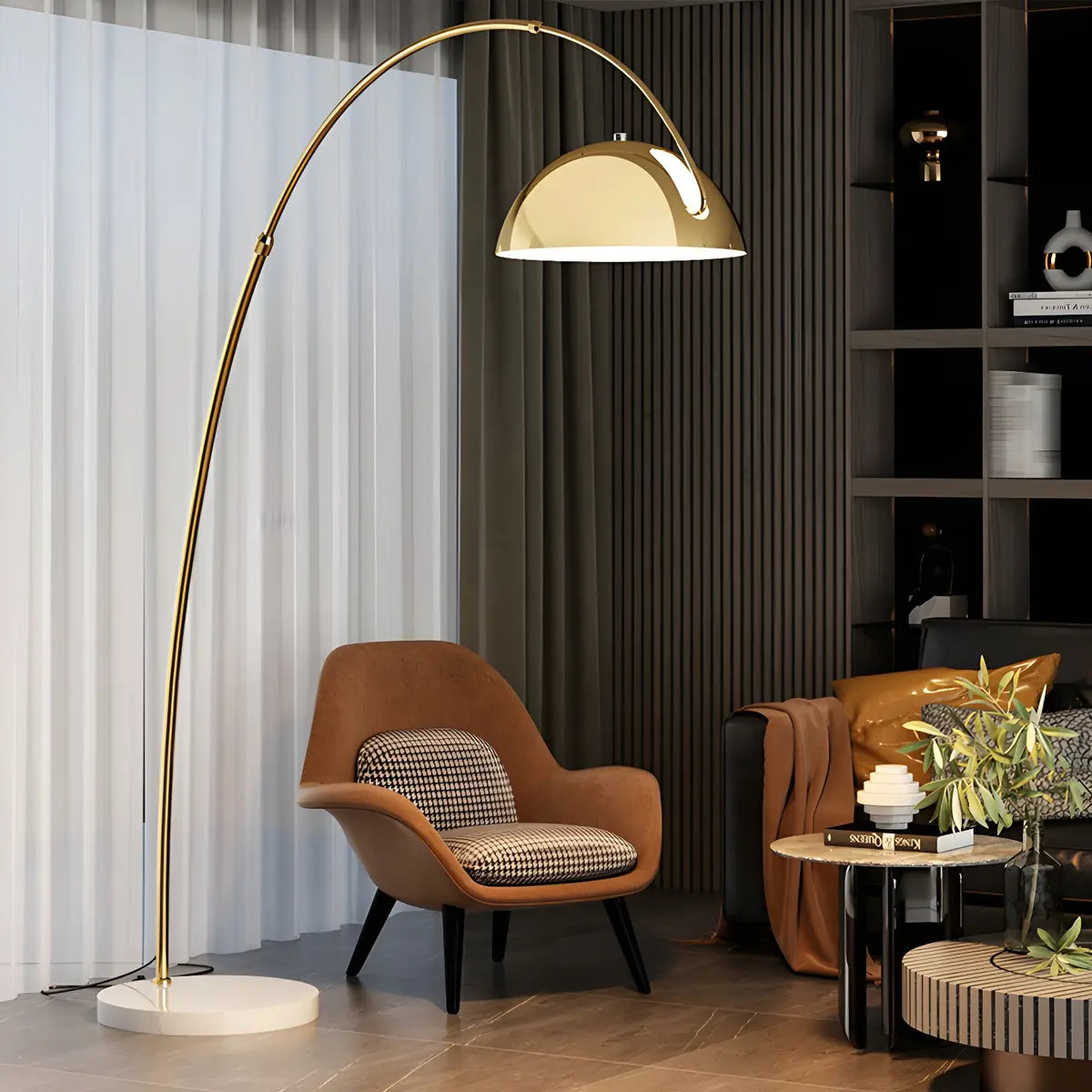 Adjustable Height Chrome Dome and Arc Floor Lamp Image - 11