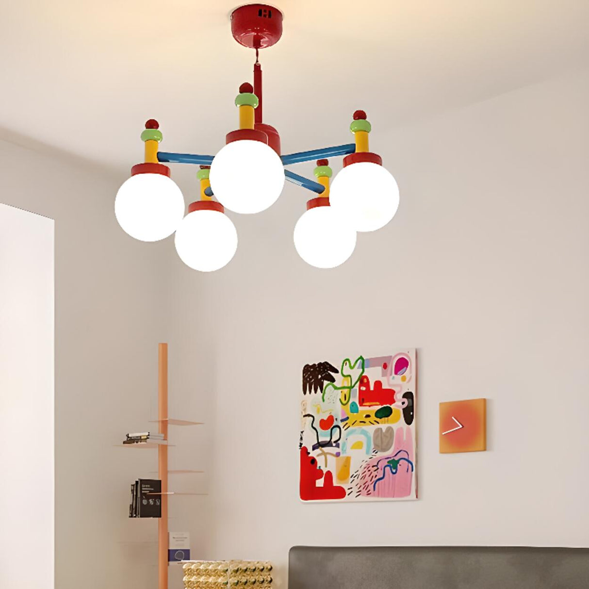 Adjustable Height Colorful Kids Room Globe Bulbs Chandelier Image - 5