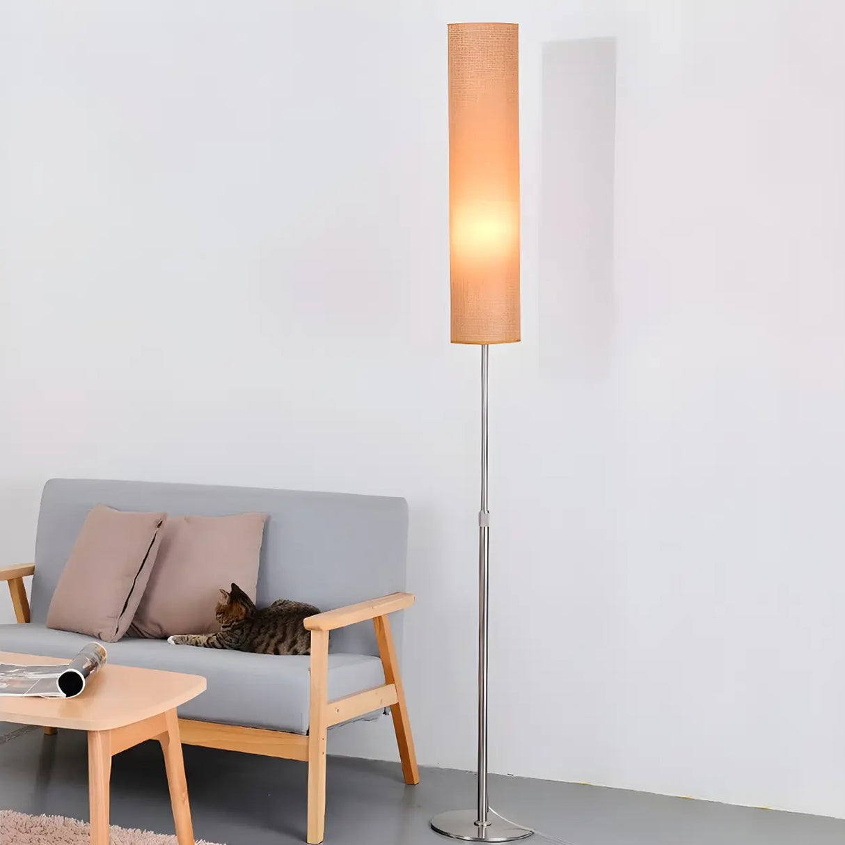 Adjustable Height Cylinder Shade Metal Base Floor Lamp Image - 5