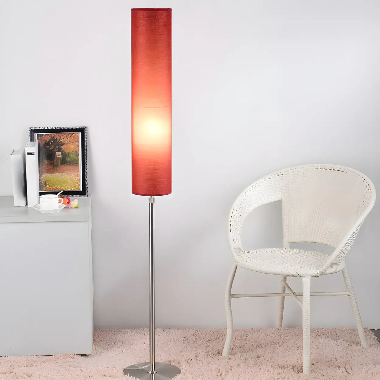 Adjustable Height Cylinder Shade Metal Base Floor Lamp Image - 6