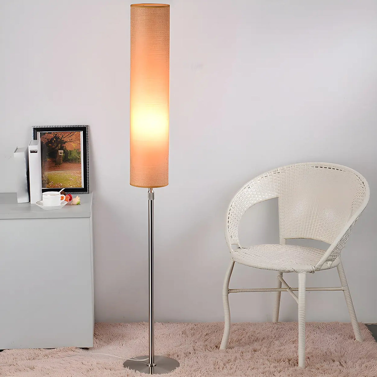 Adjustable Height Cylinder Shade Metal Base Floor Lamp Image - 8