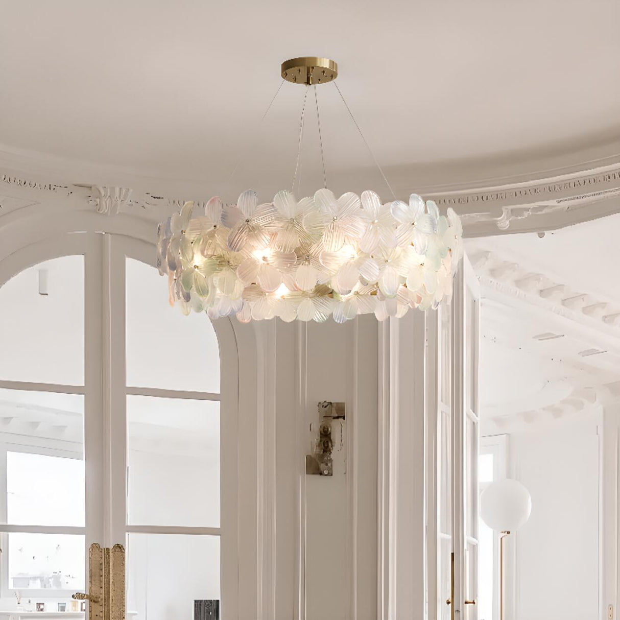 Adjustable Height Elegant Floral Glass Pendant Chandelier Image - 1