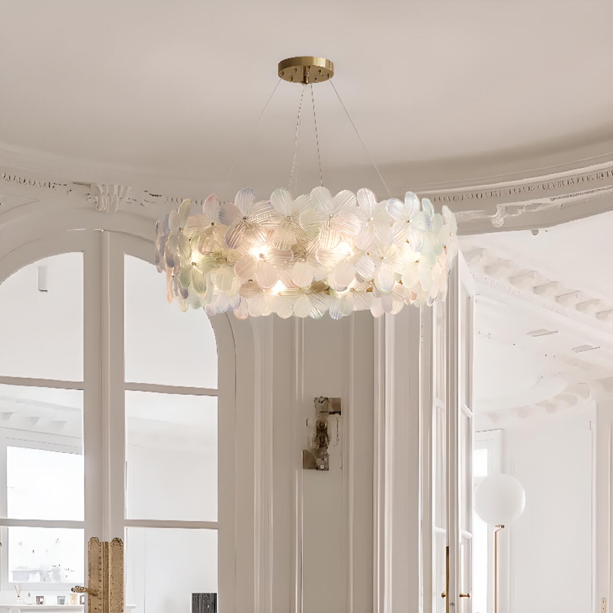 Adjustable Height Elegant Floral Glass Pendant Chandelier Image - 1