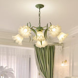 Adjustable Height Elegant Green Floral Chandelier Image - 1