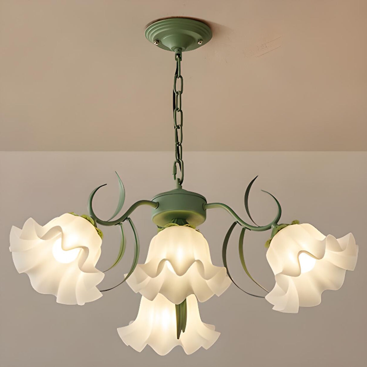 Adjustable Height Elegant Green Floral Chandelier Image - 10