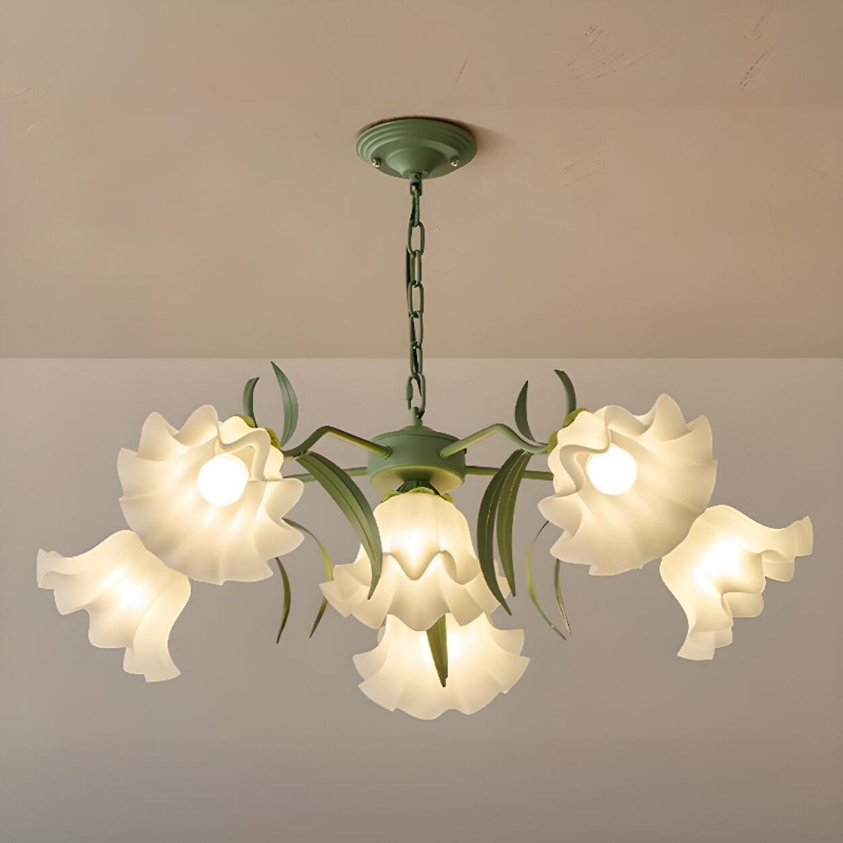 Adjustable Height Elegant Green Floral Chandelier Image - 11