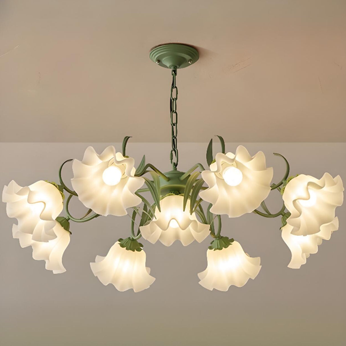 Adjustable Height Elegant Green Floral Chandelier Image - 13