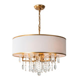 Adjustable Height Fabric Drum Crystal Chandelier Image - 5