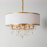 Adjustable Height Fabric Drum Crystal Chandelier Image - 6