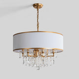 Adjustable Height Fabric Drum Crystal Chandelier Image - 7