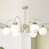 Adjustable Height Glass Ball Green Ivory Metal Chandelier Image - 1