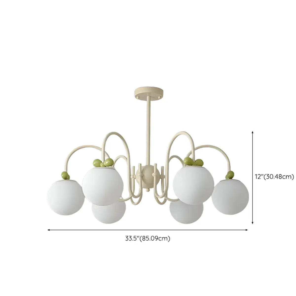 Adjustable Height Glass Ball Green Ivory Metal Chandelier Image - 15