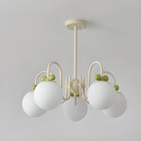 Adjustable Height Glass Ball Green Ivory Metal Chandelier Image - 3